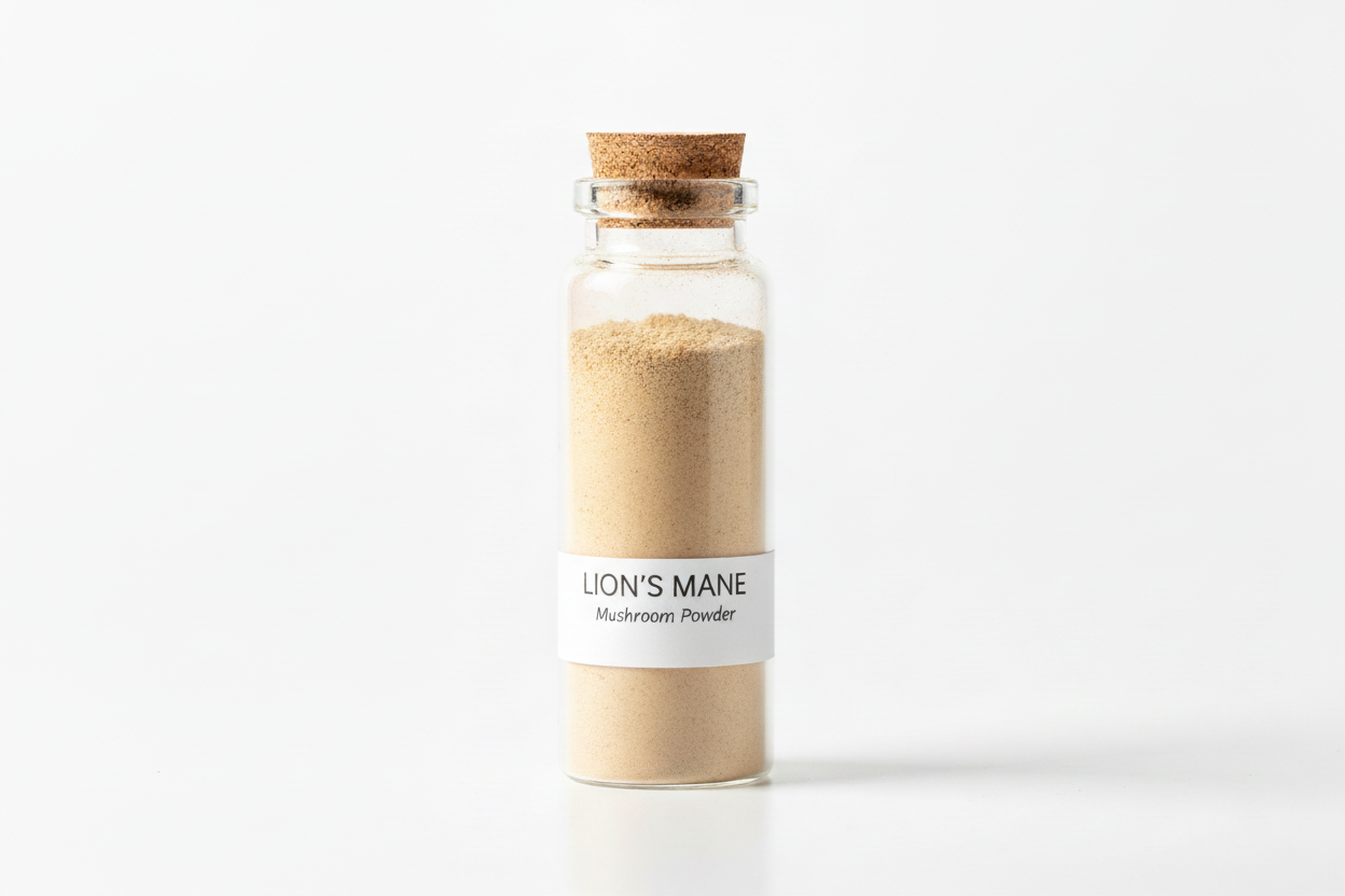 That looks great, I would just remove the line "Net Wt 50g". Just keep the label as "Lions Mane Mushroom Powder"